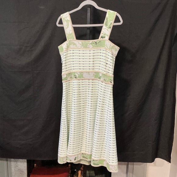 MING WANG Dotted Stripe Jacquard Dress Green/Whte/Black Fit & Flare Midi - Picture 5 of 9